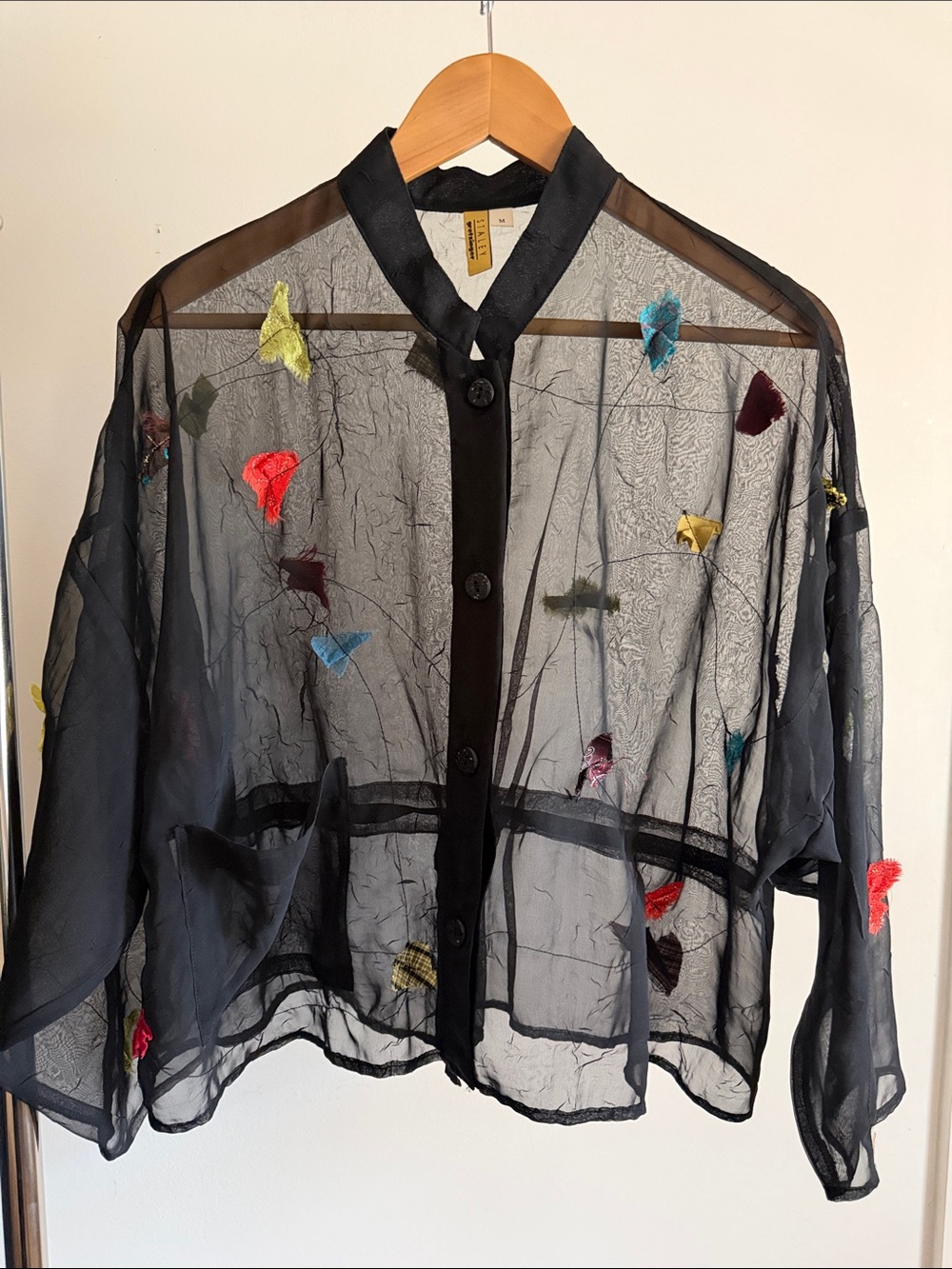 STALEY GRETZINGER Art To Wear Sheer Black Embellished Blouse Size Medium M